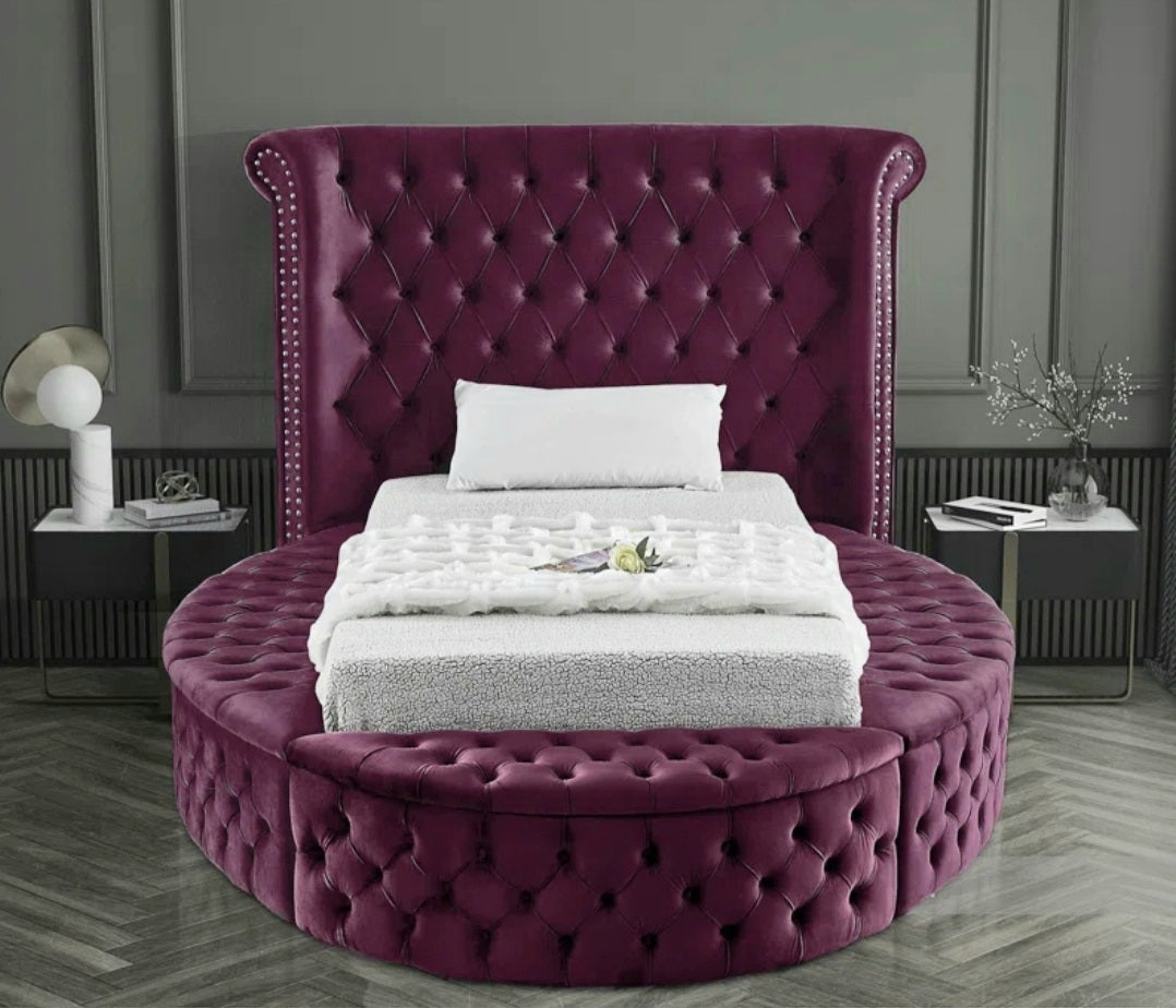 Round tufted online bed with storage